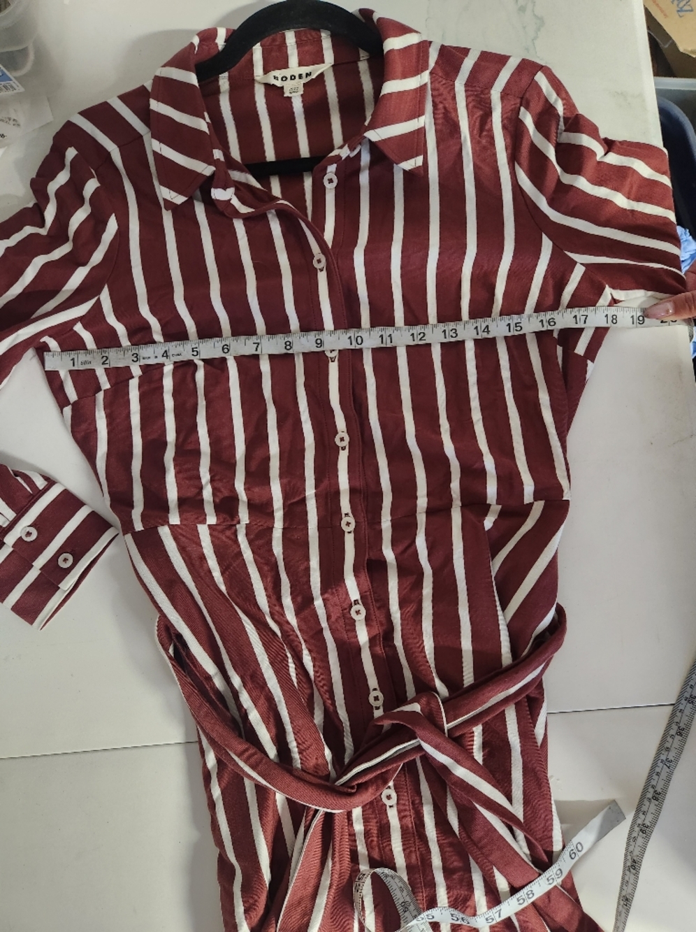 Boden Striped Tencel Modal Shirt Dress Burgundy Red White Long Sleeve US 8R - Picture 5 of 6